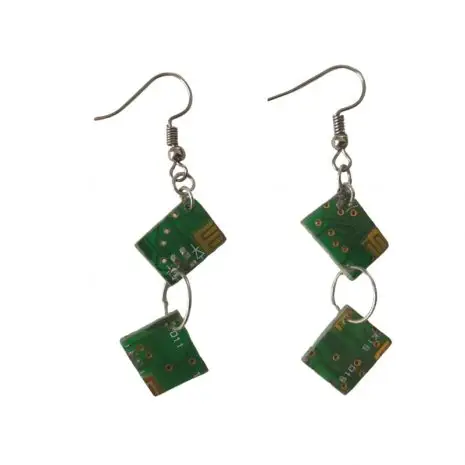 Geometric upcycled circuit board ear rings