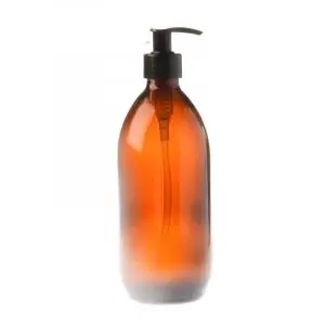Amber 500ml glass bottle with black pump lid - empty