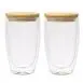 Microgarden Double Wall Glass Tumbler Coffee Cup with Bamboo Lid 450ml set of 2