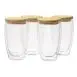 Microgarden Double Wall Glass Tumbler Coffee Cup with Bamboo Lid 450ml set of 4