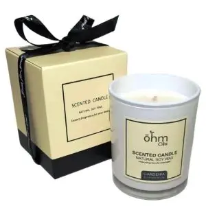 Ohm Oils Natural Aromatherapy Soy Wax Candle Gift Box Gardenia Scent