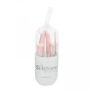 Silistraw Pink silicone straw with brush inside keyring capsule