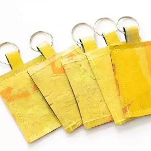 Plasticity Upcycled fused plastic bags luggage tags (set of 4) - yellows