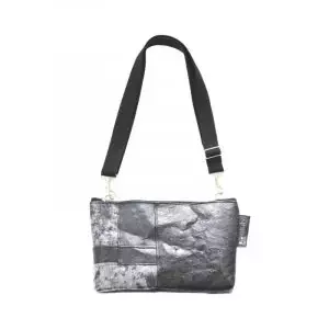 Plasticity Upcycled fused plastic sling bag _ Classic collage black vegan leather handbag