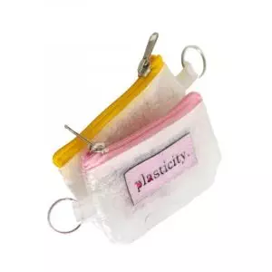 Plasticity fused plastic bags keyring zipper pouch translucent with colour trims