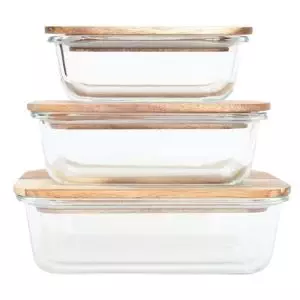 Consol 3-piece glass food storage container tupperware with bamboo acacia wood lid